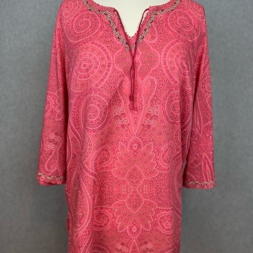 Avenue Boho Top Embroidery Detail Neck and Cuffs 100% Cotton Sz 14/16